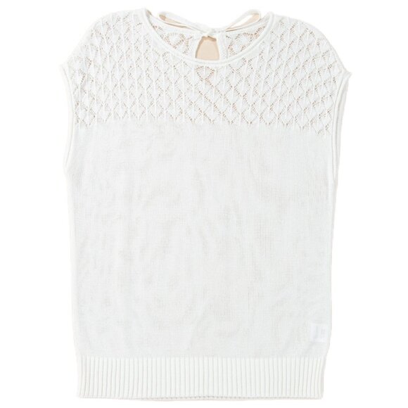 ๐ค White Eyelet Knit Tied Back Short Sleeve Sweater โ Size M - Picture 4 of 10